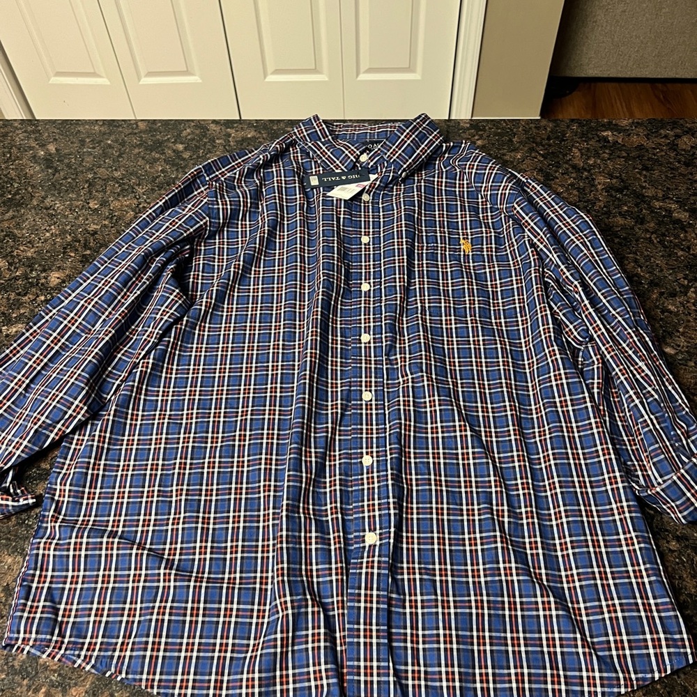 Brand New US Polo Assn Size 2XL Blue And Red Button Down Long Sleeve